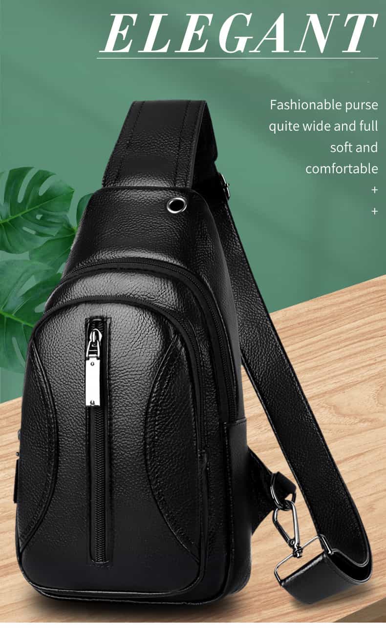 AXDS-753 Men's Black Leather Chest Bag