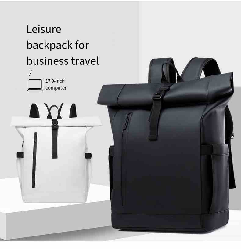 BLH-8105 Unisex Trendy Black Roll-Top Laptop Backpack
