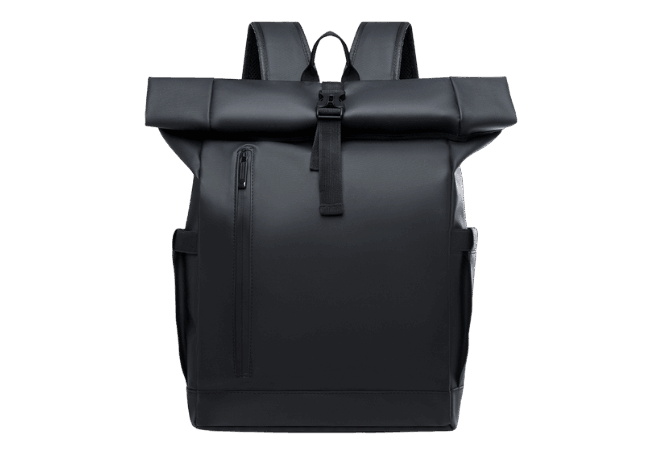 Unisex Trendy Black Roll-Top Laptop Backpack